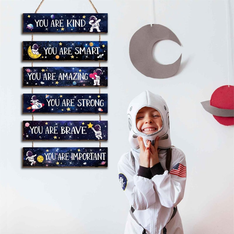 HIWERAN 6 Pcs Space Astronaut Inspirational Quotes Kids Room Decor, Outer Space Posters Motivational Hanging Plaque Sign for Boys Kids Playroom Classroom Teens Children Bedroom Princess Toddler - Image 4